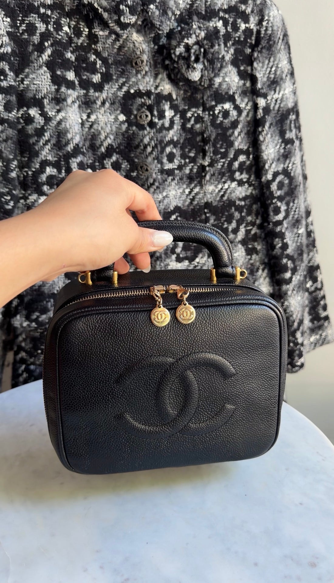 Chanel Black Vintage 1996 Caviar Leather CC Top Handle Vanity Bag