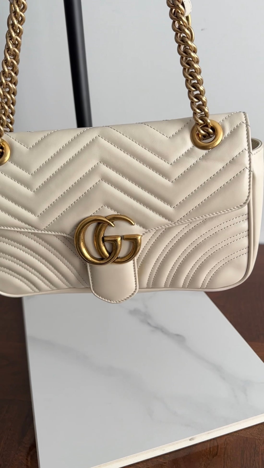 Gucci Ivory Leather Matelasse Marmont Small Flap Bag