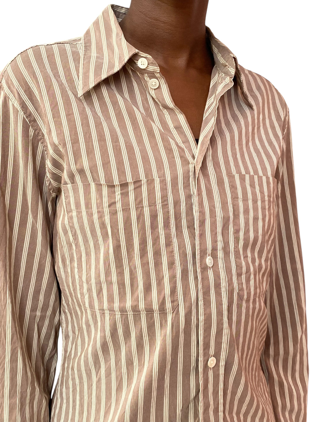 Lemaire Brown Striped Cotton Silk Blend Shirt - 38