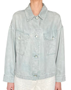 Giorgio Armani Mint Green Denim Chambray Shirt Jacket - 40 / US 6-8