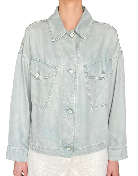 Giorgio Armani Mint Green Denim Chambray Shirt Jacket - 40 / US 6-8