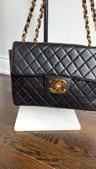 Chanel Vintage 1997 Black Lambskin Leather Jumbo CC Flap Bag