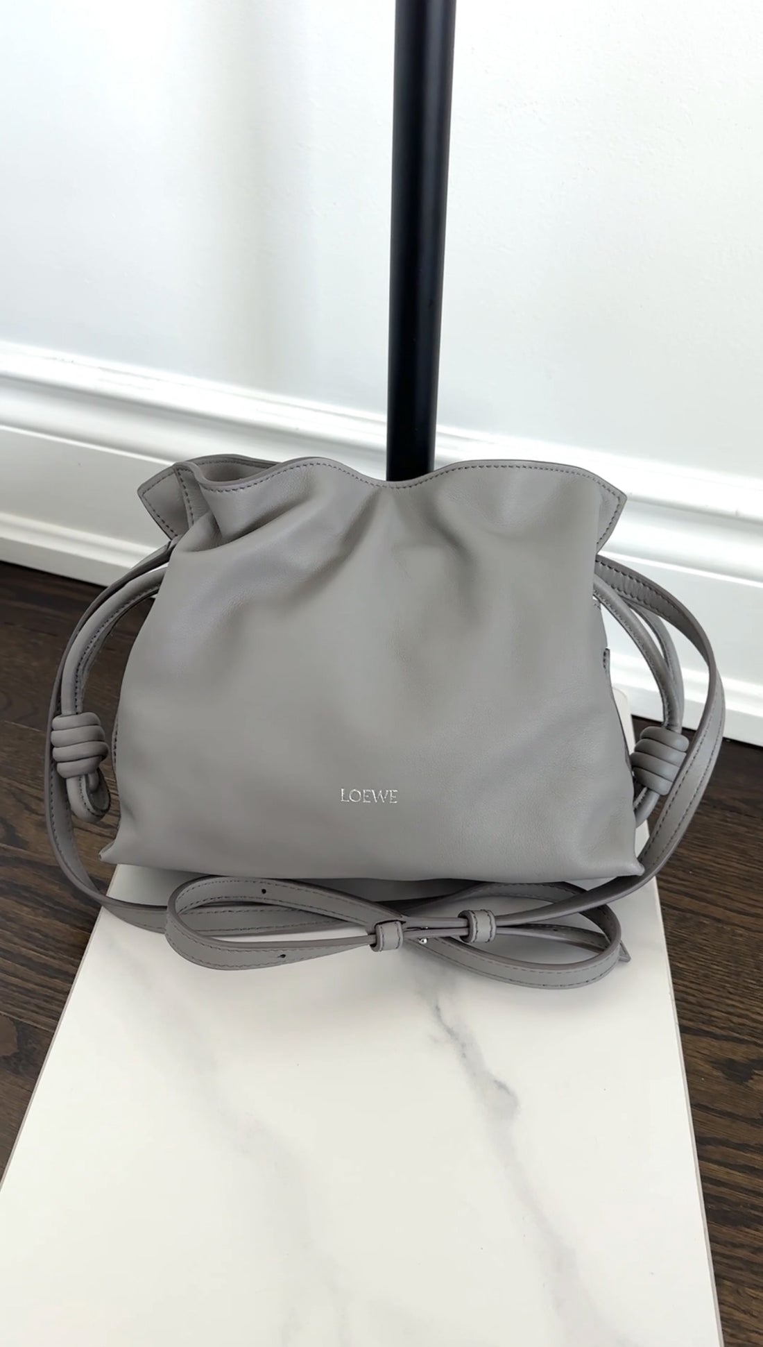 Loewe Pearl Grey Leather Mini Flamenco Clutch Bag