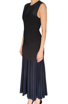 Proenza Schouler Black & Navy Jersey Knit “Niki” Pleated Sheer Maxi Dress - S-M / US 6