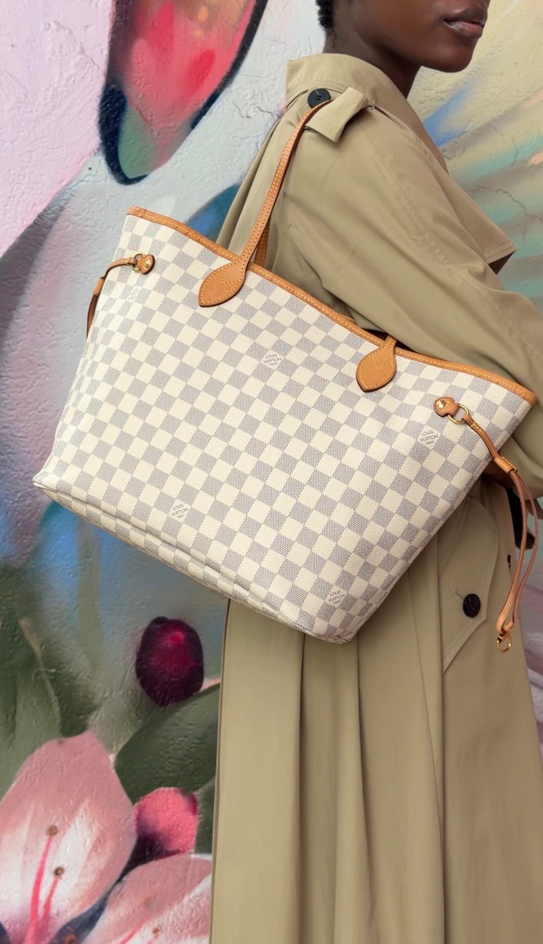 Louis Vuitton White Grey Damier Azur Coated Canvas Neverfull with Hot Stamp MM