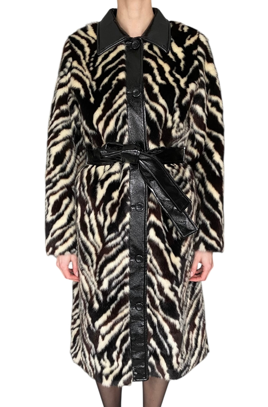 Stand Studio Black & Ivory "Aurora" Zebra Print Faux Fur Coat - 36 / S / US 4
