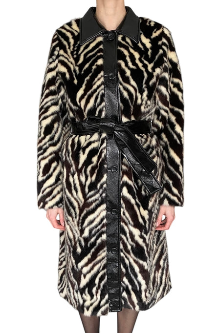 Stand Studio Black & Ivory "Aurora" Zebra Print Faux Fur Coat - 36 / S / US 4