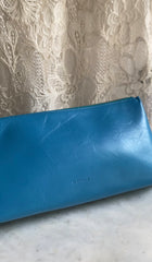 Jil Sander Turquoise Blue Aged Leather Empire Crossbody Small Zip Bag