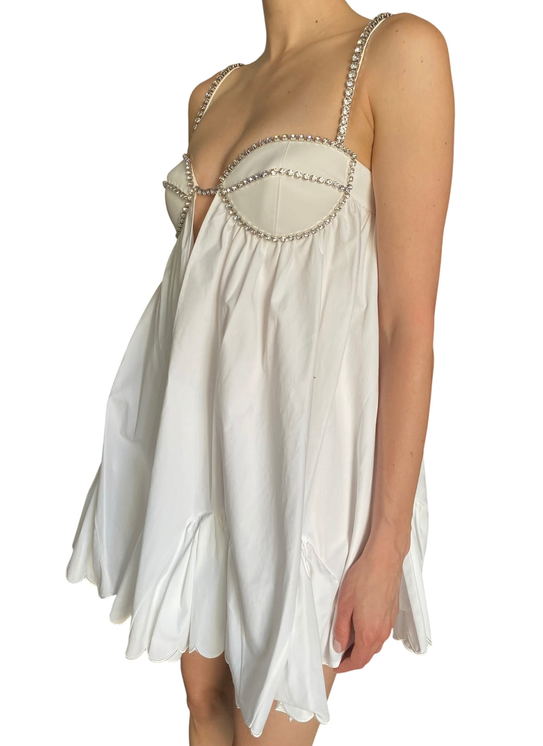 Area White Cotton Crystal Embellished Poplin Mini Dress - US 2-4
