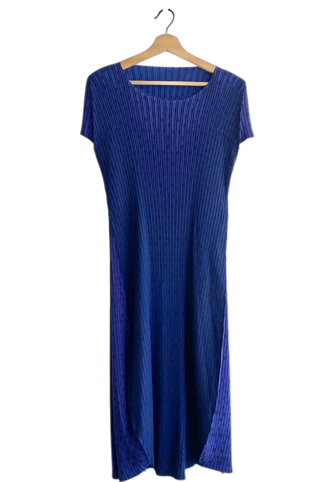 Issey Miyake Blue Polka Dot Print Pleated Dress