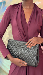 Chanel Black Caviar Quilted Leather Large CC Clutch Bag