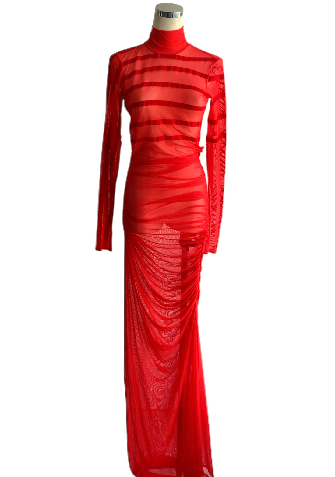 Jean Paul Gaultier Red Mesh Logo Dress - S / M
