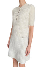 Chanel 17A Ivory Metallic Houndstooth Tweed Knit Mini Dress - FR 36 / US 2-4