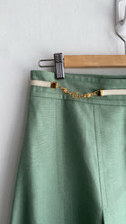 Gucci Green Logo Chain Linen Maxi Skirt - 42