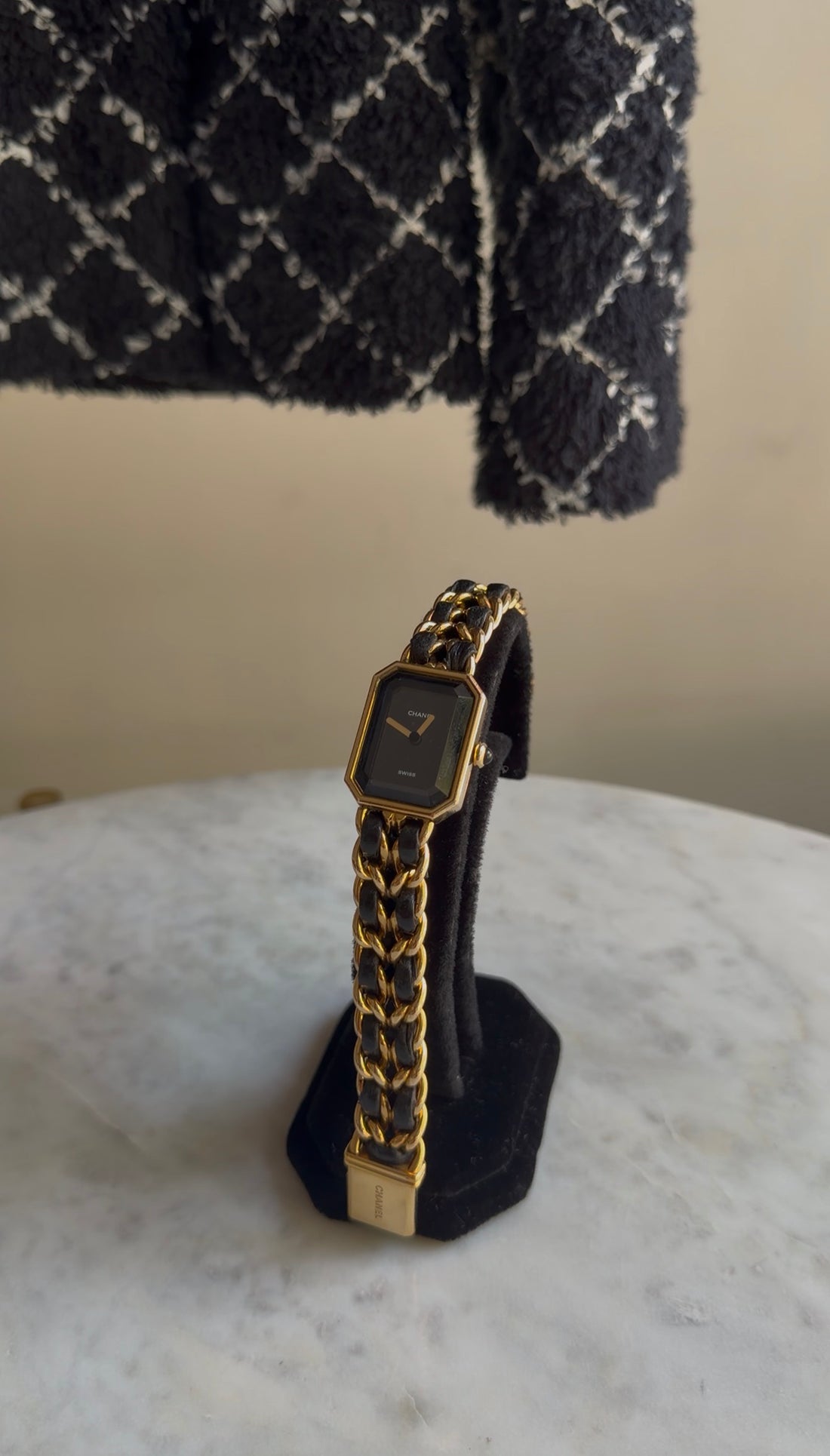 Chanel Black Gold Vintage 1987 Premiere 20mm Watch Chain Link Bracelet - XS