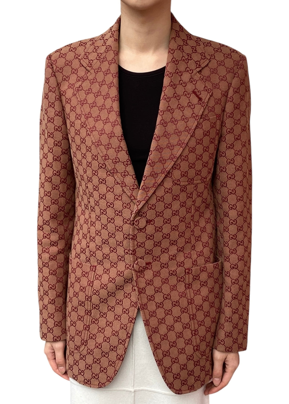 Gucci Burgundy 2019 Canvas Monogram Single Breasted Blazer - 48 / US 10