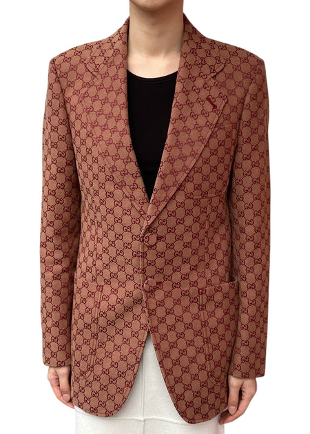 Gucci Burgundy 2019 Canvas Monogram Single Breasted Blazer - 48 / US 10