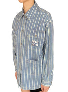 Miu Miu Blue Denim Striped Logo Jacket - 40 / US 6