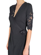 Ermanno Scervino Black Knit Floral Lace Wrap Midi Dress - IT 44 / US 6-8