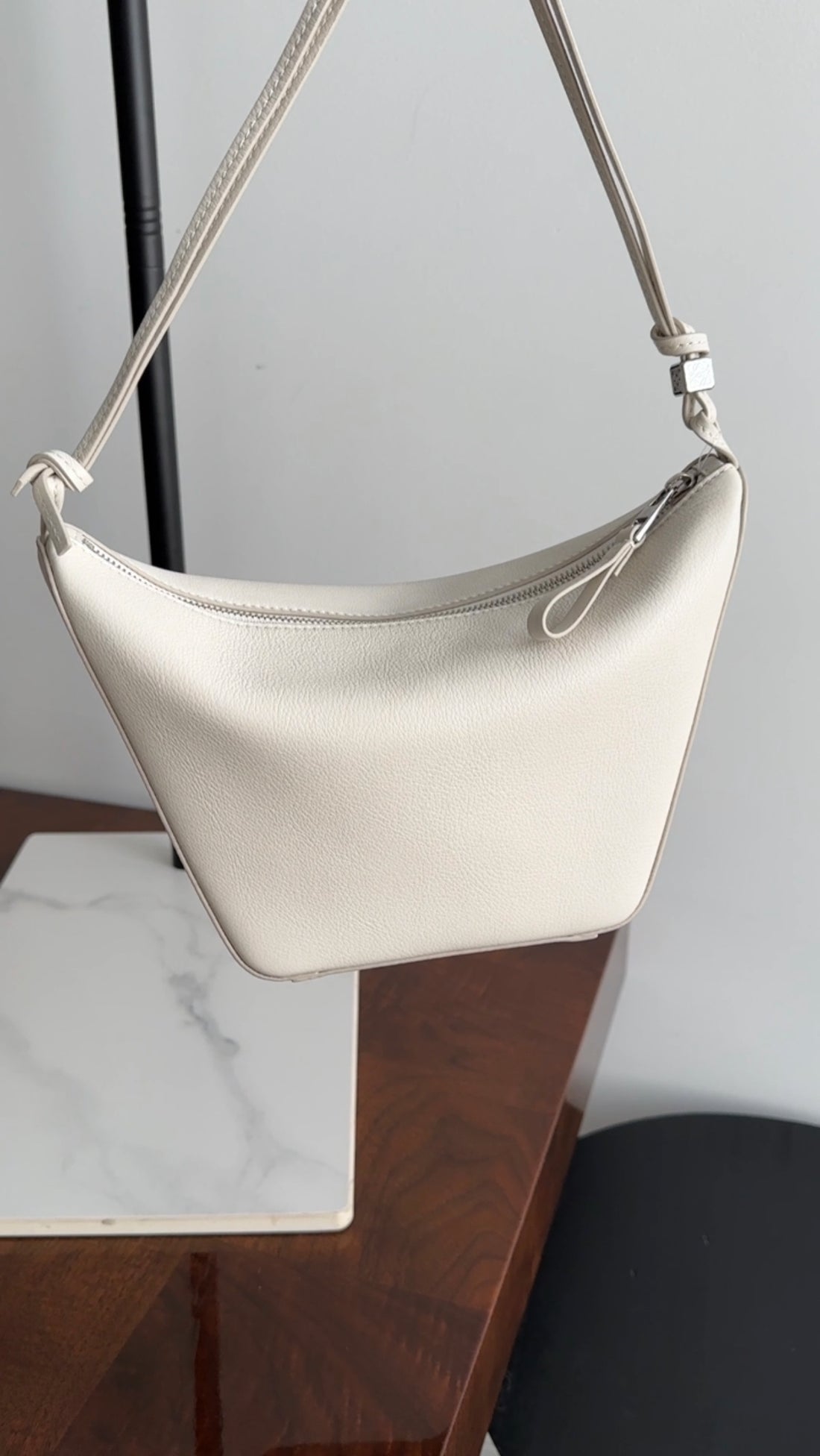 Loewe Chalk White Leather Mini Hammock Bag