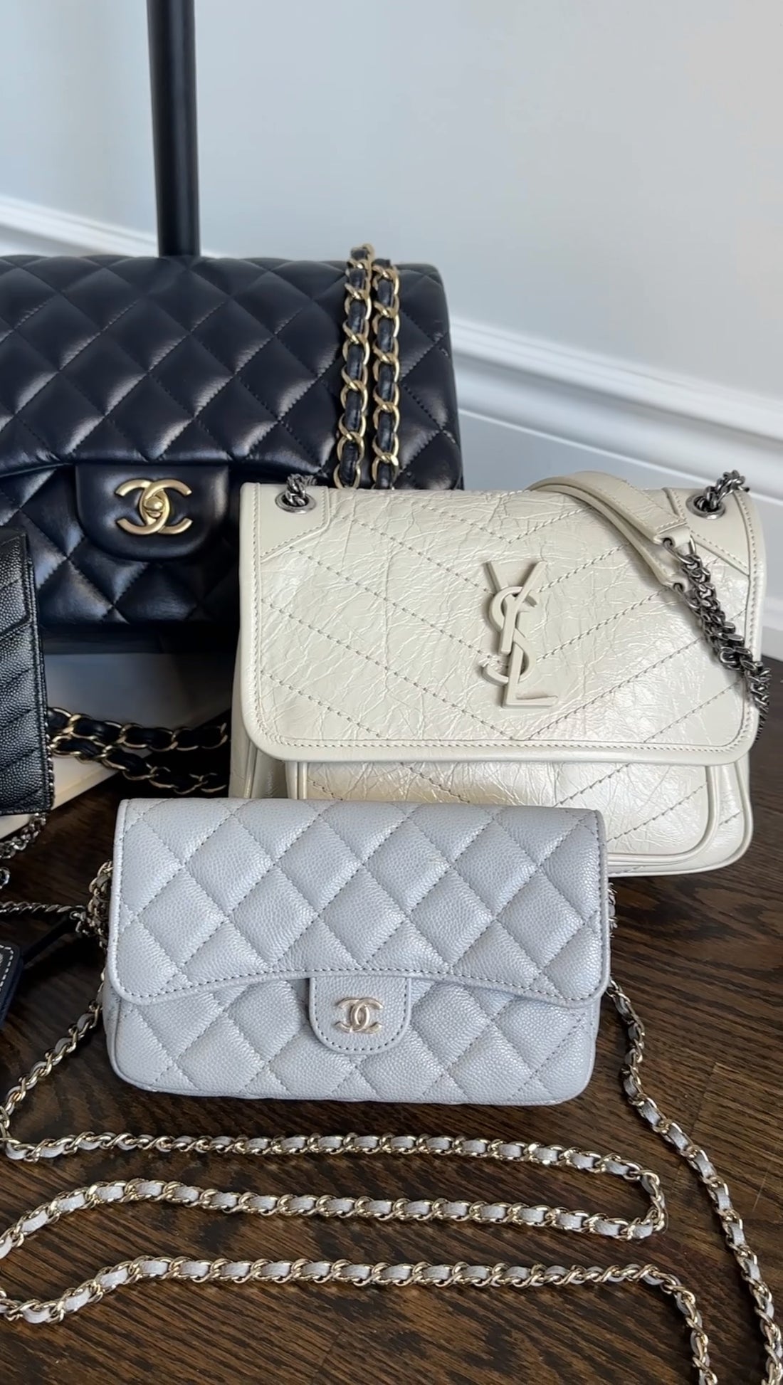 Saint Laurent Ivory Niki Baby Aged Quilted Leather Shoulder Bag