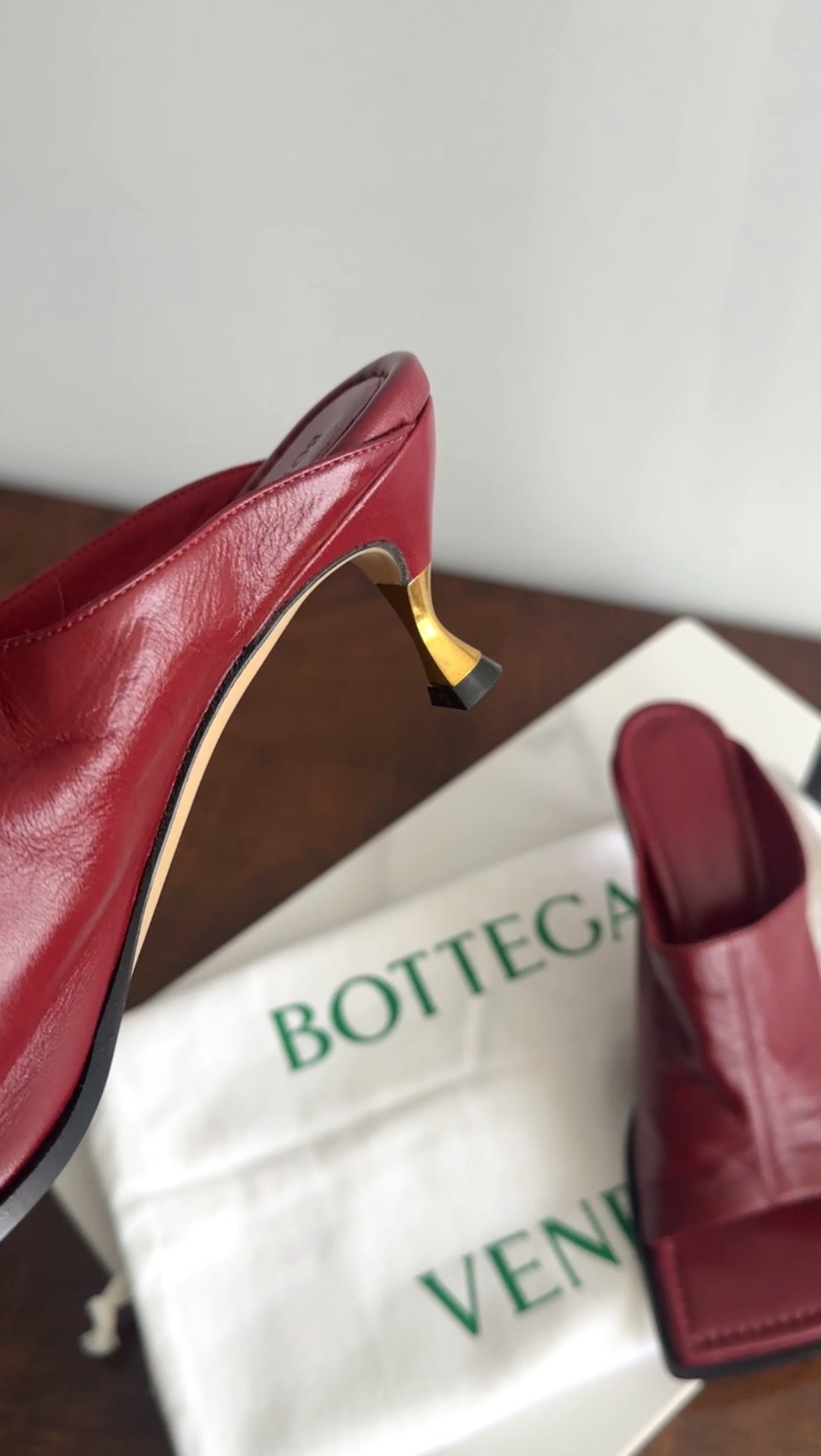 Bottega Veneta Burgundy Glove Leather Mule with Metal Heel - 39