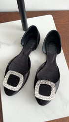 Roger Vivier Black Satin Chips Strass Flat Shoes - 36 / 36.5