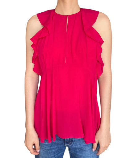 Givenchy Pink Silk Ruffle Tank - 38 / US 4