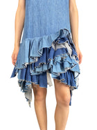 Junya Watanabe Blue Oversized Ruffle Tulle Denim Dress - XS