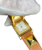 Hermes Vintage 1995 Brown Leather Medor Watch GHW