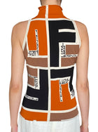Fendi Orange Geo Puzzle Print Turtleneck Jersey Knit Tank Top - 40 / US 6