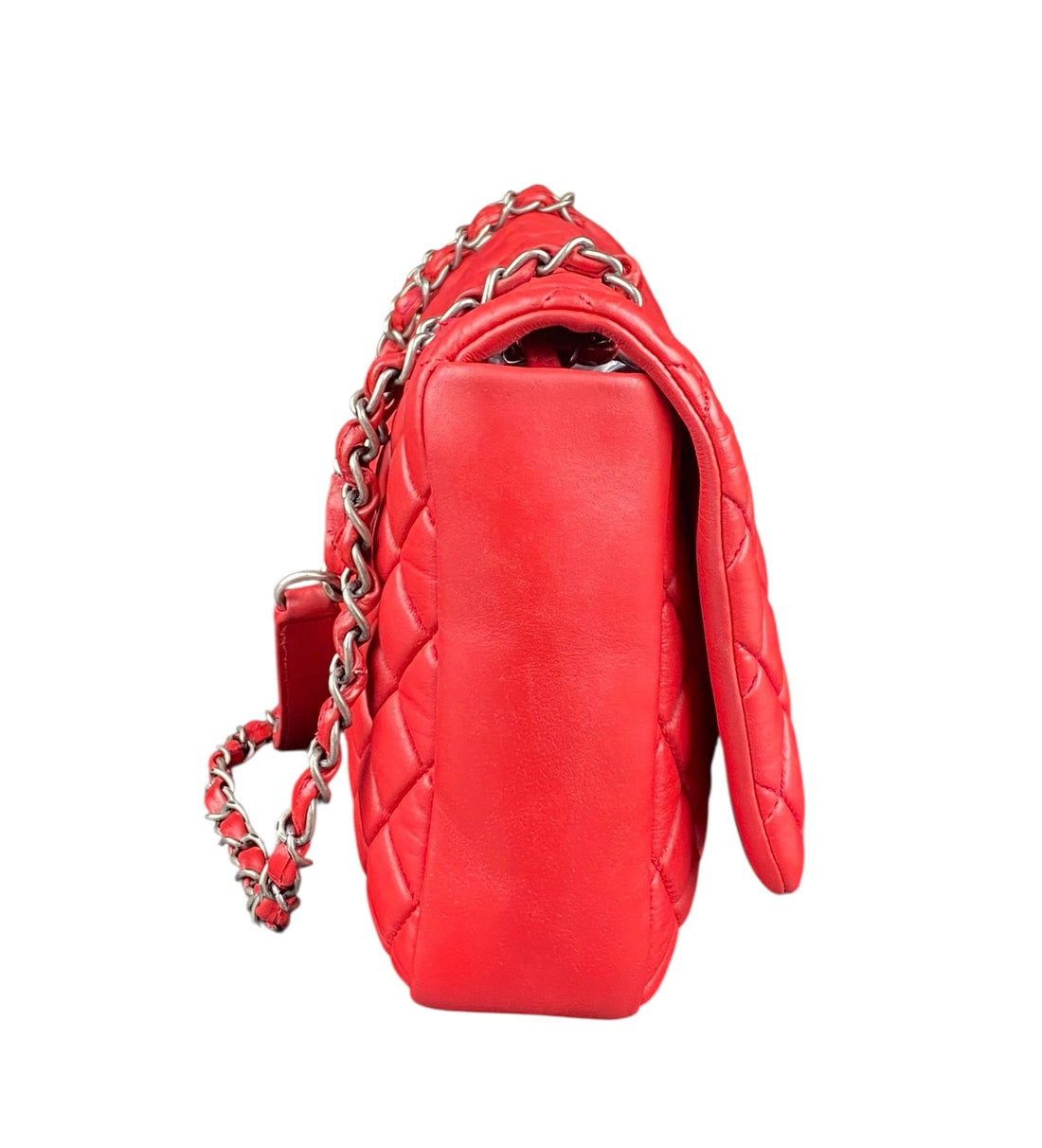 Chanel Red Calfskin Bubble Quilted Medium Single Flap Shoulder Bag