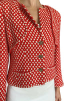 Chanel Spring 2008 Red & White Dotted Epaulet Tweed Jacket - 42 / US 4