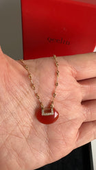 Qeelin Yu Yi Small 18k Rose Gold Diamond Red Agate Necklace
