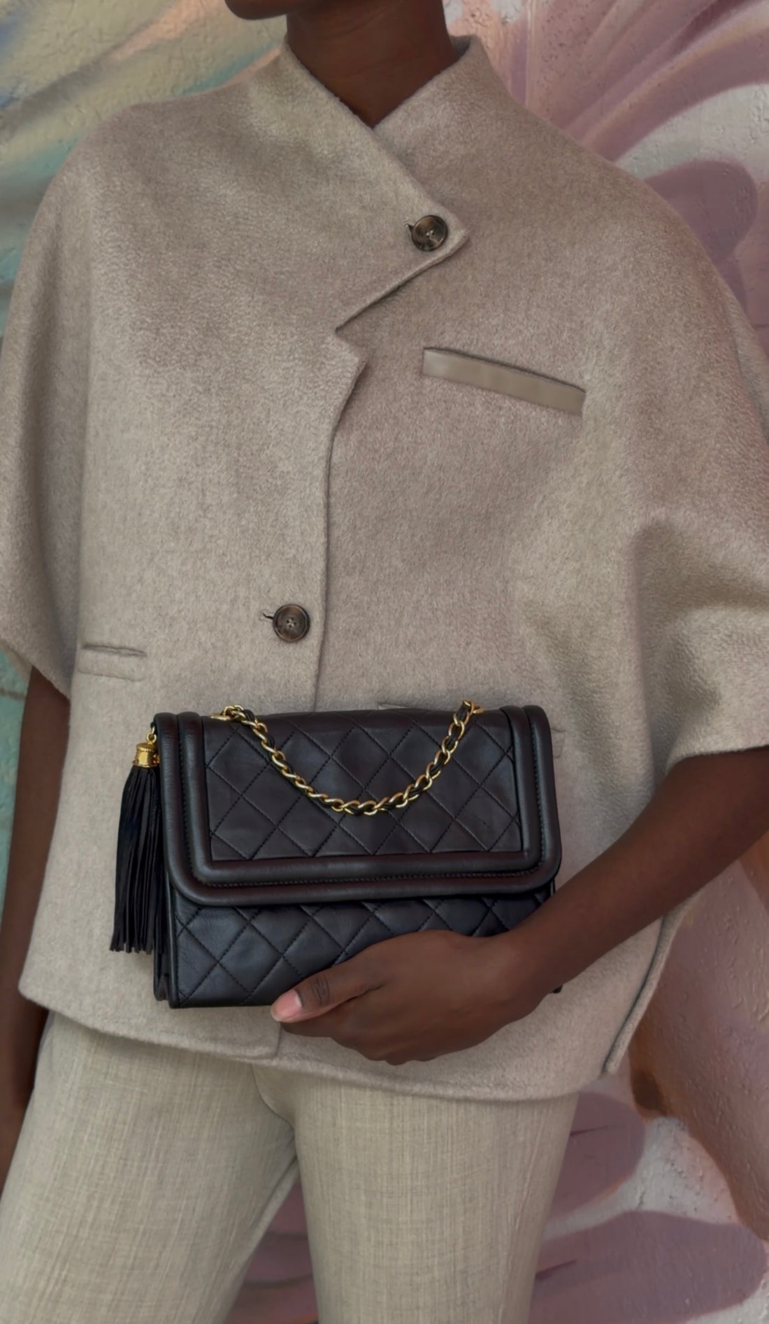Chanel Black 2006 Vintage Quilted Lambskin Tassel Flap Chain Bag