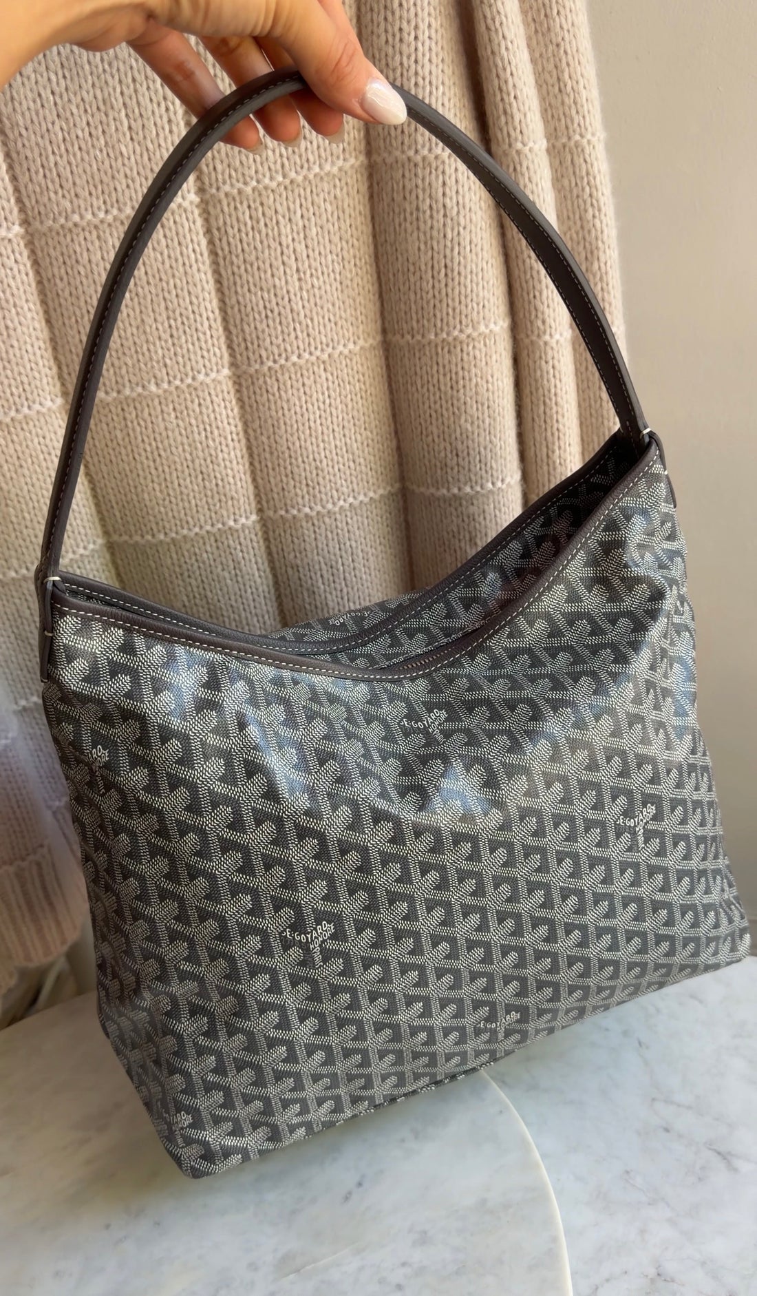 Goyard Grey Goyardine Coated Canvas Boheme Hobo with Pouch