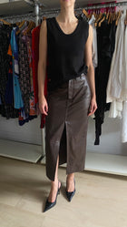 Brunello Cucinelli Chocolate Brown Lambskin Leather Midi Skirt - IT 40 / US 4