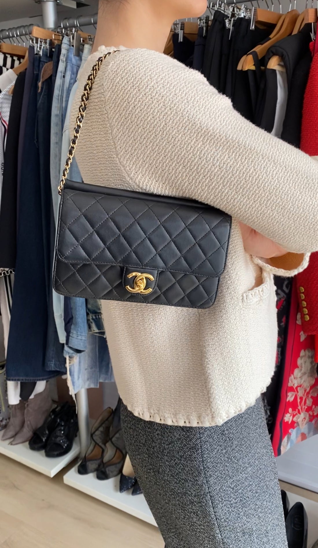 Chanel Small Black Quilted Leather Crossing Times Crossbody Bag