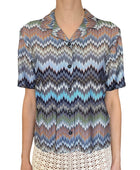 Missoni Blue “Intarsia” Zig Zag Patterned Short Sleeve Shirt - M / US 6