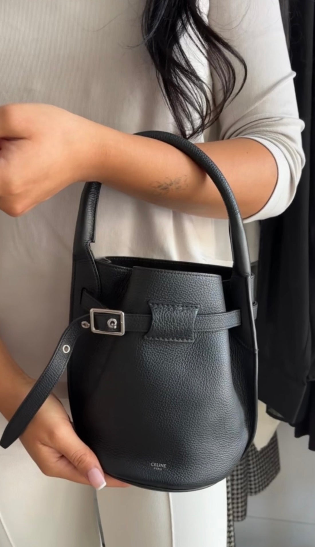 Celine Black Supple Grained Calfskin Big Bag Nano Bucket Bag