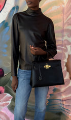 Hermes Black Leather Long Sleeve Shirt with Side Neck Buttons - FR 40 / 8 M