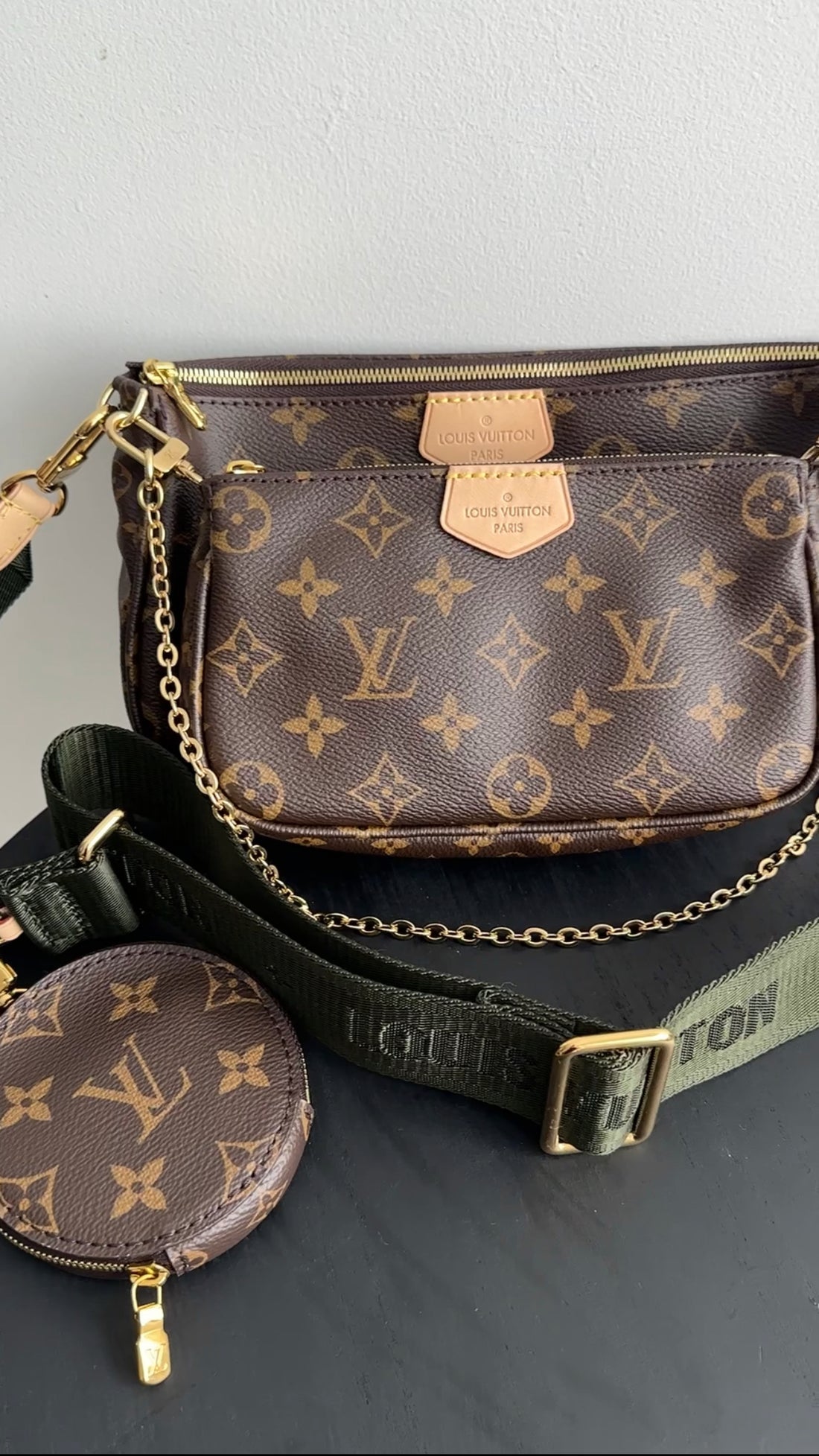 Louis Vuitton Monogram Multi Pochette with Dark Green Strap