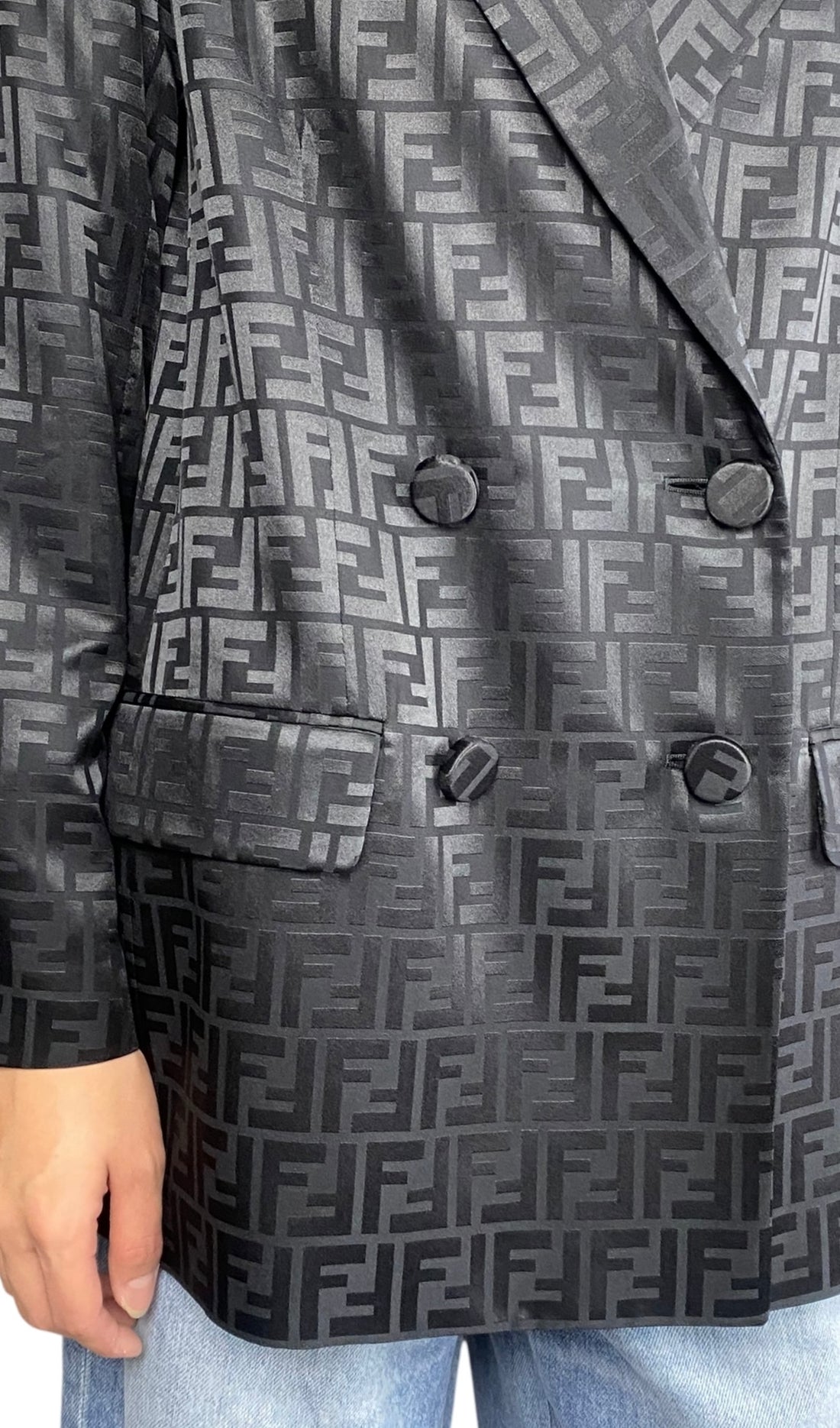 Fendi Black Monogram Double Breasted Blazer - IT 42 / US 6