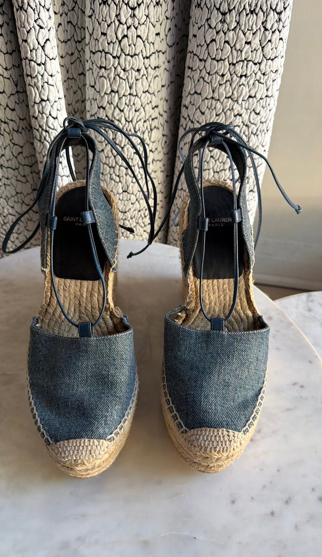 Saint Laurent Blue Denim Platform Espadrille Wedge Sandals - 38