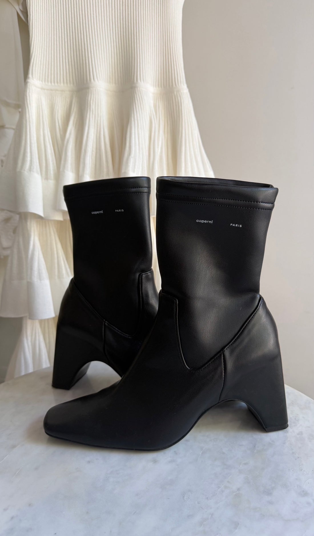 Coperni Black Stretch Nappa Leather Curve Heel Ankle Boots - 36