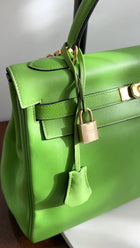Hermes Vintage 1997 Apple Green Gulliver Leather Kelly 32cm Bag GHW