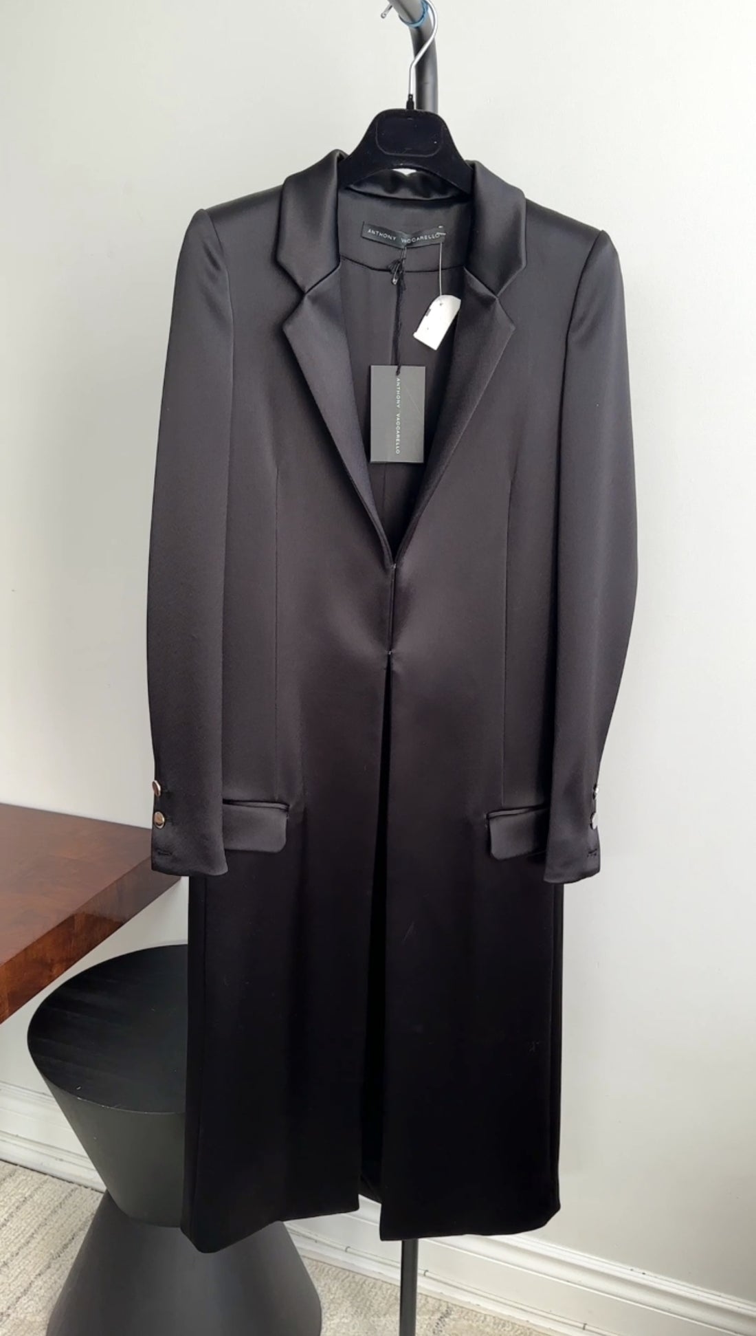 Anthony Vacarello Runway Black Satin Long Evening Coat - 2