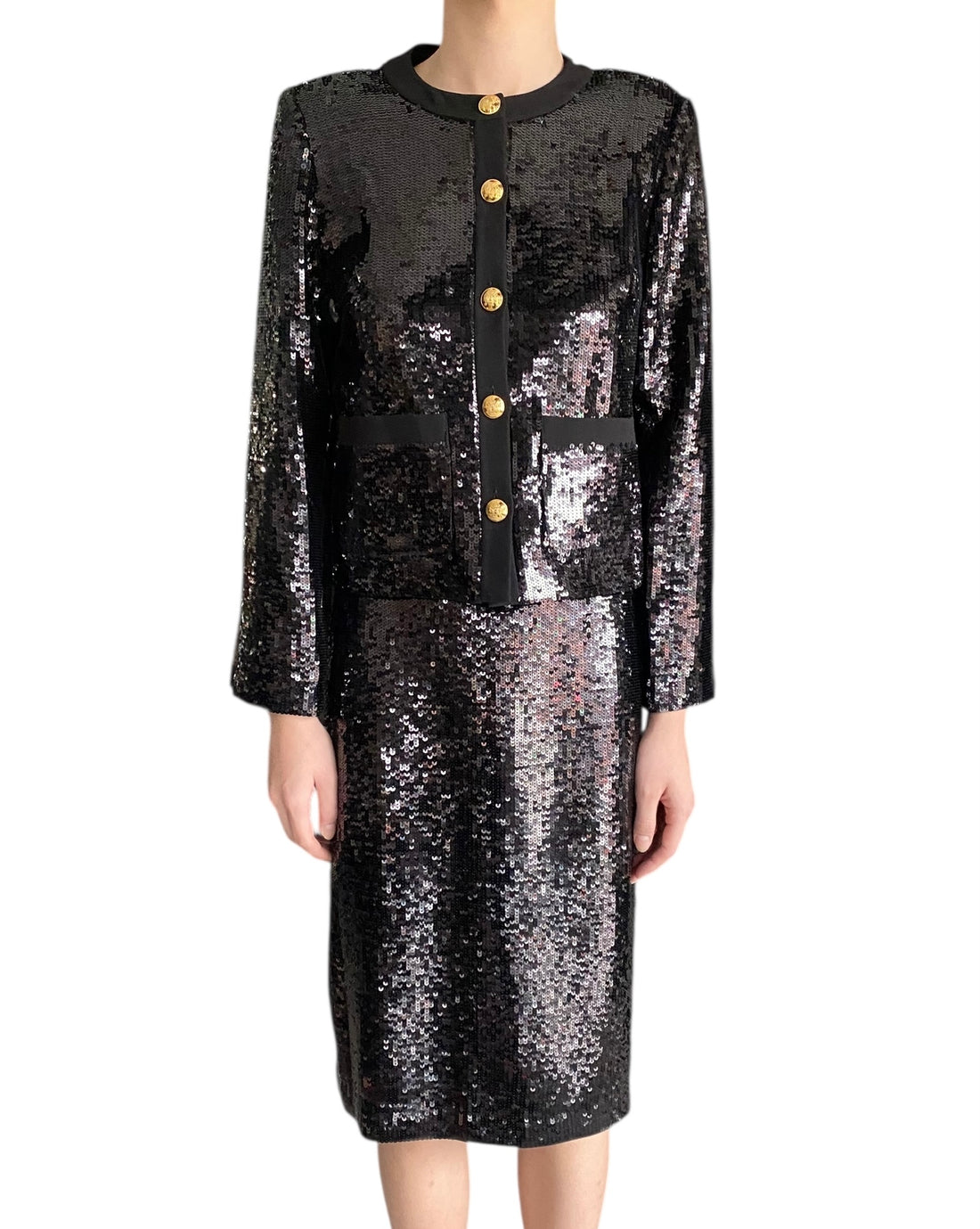 Nili Lotan Black Sequin Midi Skirt - US 6