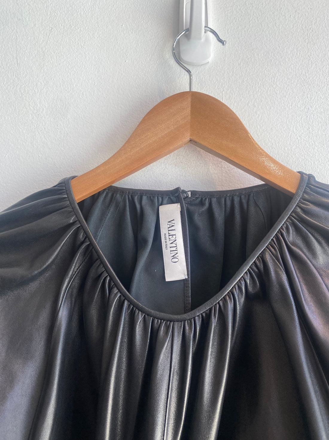Valentino Black Leather Puff Sleeve Top - 46