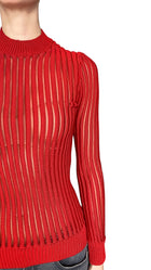 Balmain Red Rib Knit Mesh Long-Sleeve Top - US 0-2